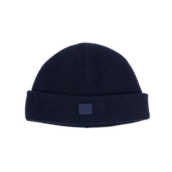 Acne Studios Accessories - Acne Face Patch Knit Beanie Navy Blue NEW